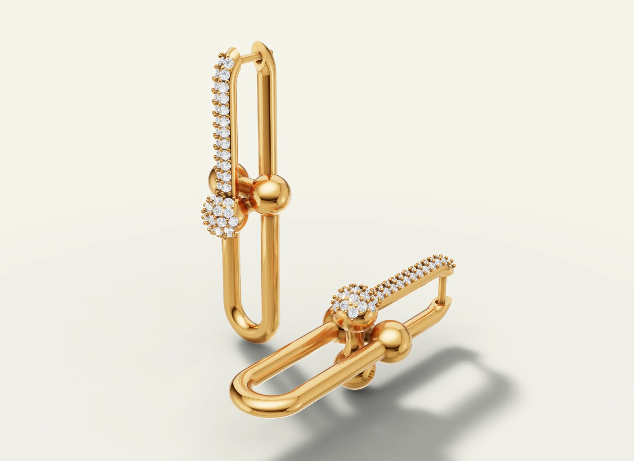 Diamond Pave Link Drop Earrings 3D Print Model .c4d .max .obj .3ds .fbx .stl .blend 