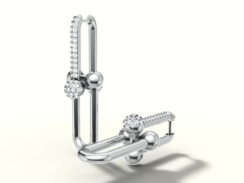 Diamond Pave Link Drop Earrings 3D Print Model