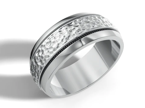 Hammered Finish Milgrain Border Mens Wedding Band 3D Print Model