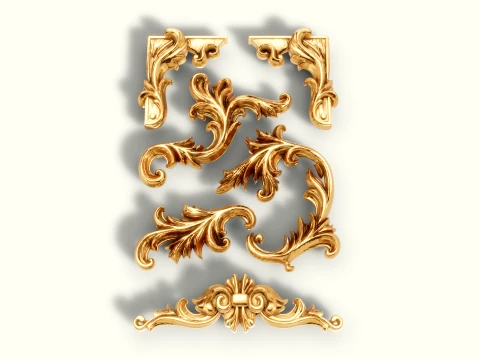 Filigranes Paket mit barocken Schriftrollenelementen 3D Druckmodell