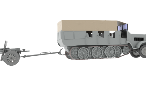 WW2 German Sdkfz9 Prime Mover with 150 FH Artillery 3D 模型