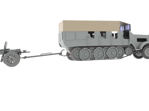 150 एफएच आर्टिलरी के साथ WW2 जर्मन Sdkfz9 प्राइम मूवर 3D मॉडल