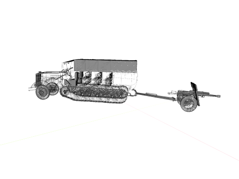 WW2 German Sdkfz9 Prime Mover with 150 FH Artillery 3D 模型