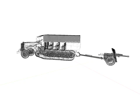 WW2 German Sdkfz9 Prime Mover with 150 FH Artillery 3D Model