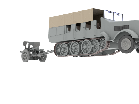 WW2 German Sdkfz9 Prime Mover with 150 FH Artillery 3D 模型
