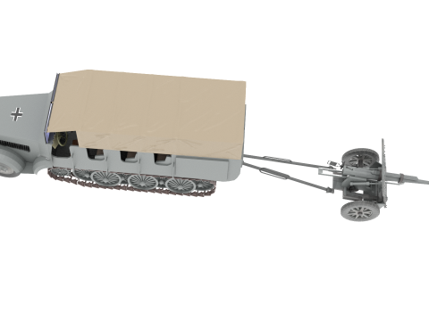 WW2 German Sdkfz9 Prime Mover with 150 FH Artillery 3D 模型