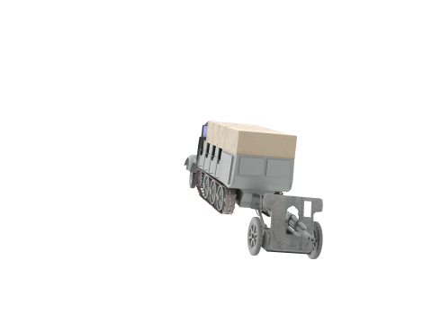 WW2 German Sdkfz9 Prime Mover with 150 FH Artillery 3D 模型