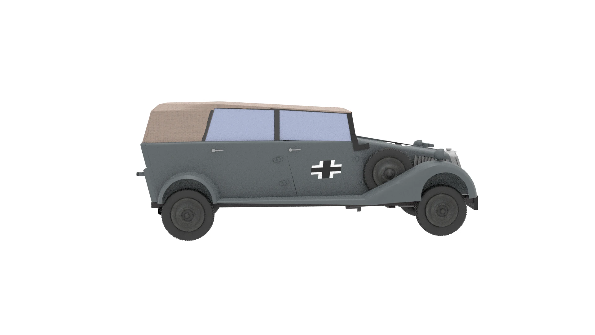 WW2 German Staff Car 3D Model .c4d .max .obj .3ds .fbx .stl .blend