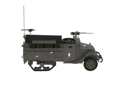 WW2 American M3A1 Troop Carrier Half Track Modelo 3D