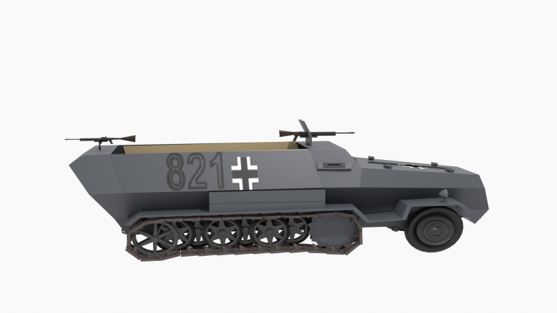 WW2 German Hanomag Halftrack Modello 3D .c4d .max .obj .3ds .fbx .stl .blend