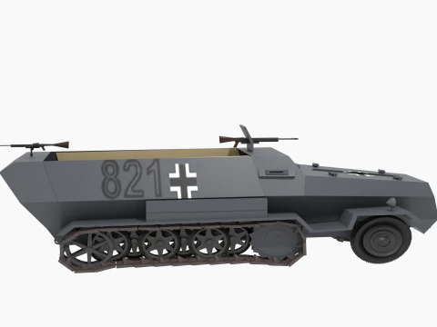 2. D&uuml;nya Savaşı Alman Hanomag Yarı Par&ccedil;ası 3D Model