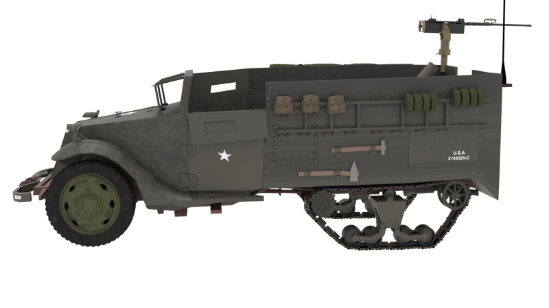 M21 Half track Mortar carrier 3D Model .c4d .max .obj .3ds .fbx .stl .blend