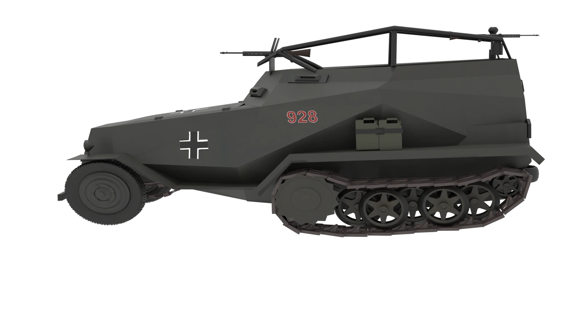 WW2 German HalfTrack Sdkfz 250 3D Model .c4d .max .obj .3ds .fbx .stl .blend 