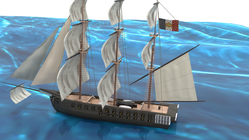 Napoleonic French Ship of the Line 3D 模型 .c4d .max .obj .3ds .fbx .stl .blend