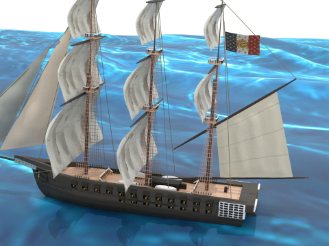 Napoleonic French Ship of the Line 3D Model