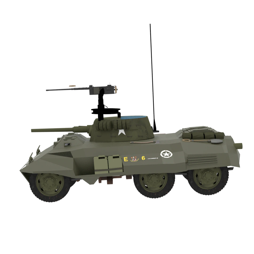 WW2 M8 American Greyhound Armored Car 3D Model .c4d .max .obj .3ds .fbx .stl .blend