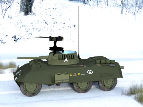 WW2 M8 American Greyhound Armored Car 3D Model