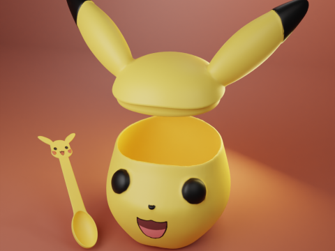 Pikachu Head Sugar Bowl - Container 3Dプリントモデル