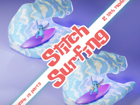 Stitch Pack Surfing - Keychains and more 3D 打印模型