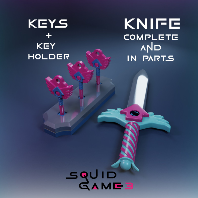 Squid Game S3 Bundle Hide and Seek Game 4 Complete and Partial Knife or Dagger Keys Stand Modello di stampa 3D .c4d .max .obj .3ds .fbx .stl .blend 