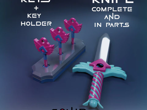 Zestaw Squid Game S3 Gra w chowanego 4 Kompletny i częściowy stojak na klucze do noża lub sztyletu Model do druku 3D