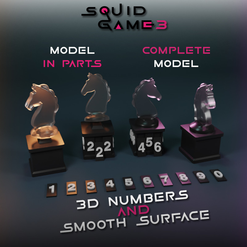 Knight Piece with Customizable Numbers Squid Game S3 3D Принт Модель .c4d .max .obj .3ds .fbx .stl .blend