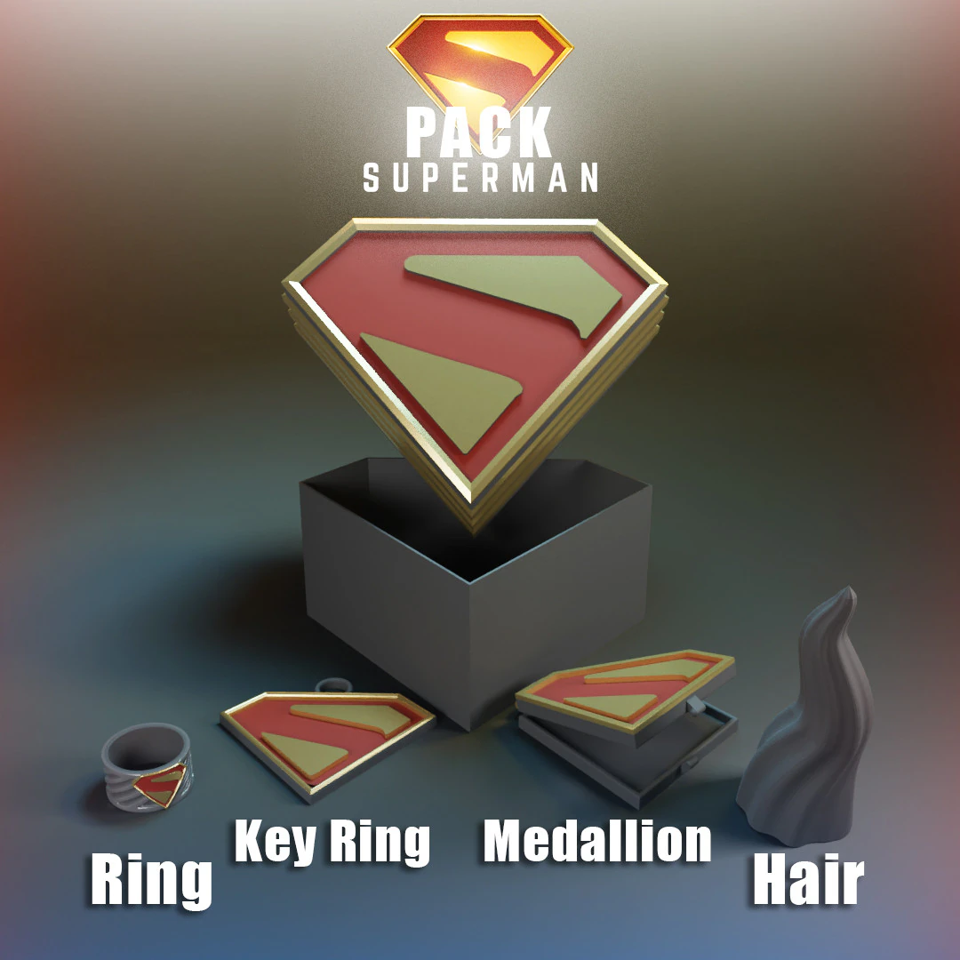 Superman Pack Promotional Box Jewelry Keychain Locket Ring Lock of Hair 3D Print Model .c4d .max .obj .3ds .fbx .stl .blend 
