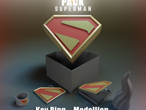 Superman Pack Promotional Box Jewelry Keychain Locket Ring Lock of Hair 3D Baskı Modeli
