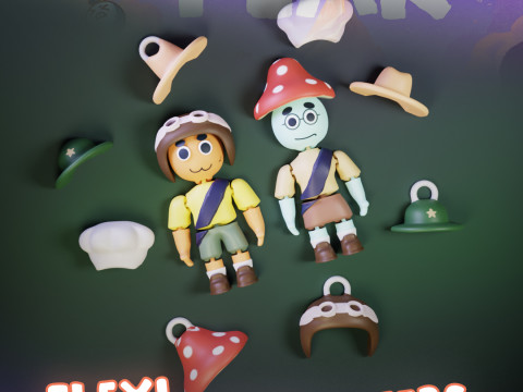 Peak Flexi Characters Hat Pack Keychain 3D 프린트 모델