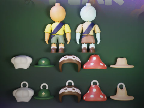 Peak Flexi Characters Hat Pack Keychain 3D Print Model