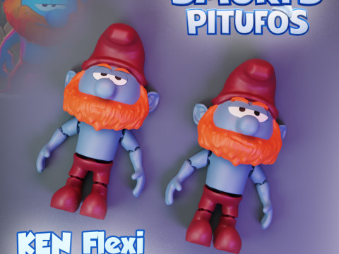 Smurfs KEN - Uncle Flexi Smurf Papa Smurfs brother Model Cetak 3D