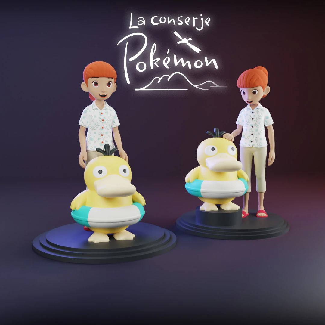 Haru and Psyduck - Pokemon Concierge 3D Print Model .c4d .max .obj .3ds .fbx .stl .blend 