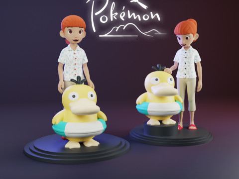 Haru and Psyduck - Pokemon Concierge 3D प्रिंट मॉडल