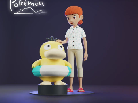 Haru and Psyduck - Pokemon Concierge 3D Print Model