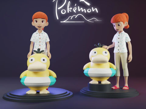 Haru and Psyduck - Pokemon Concierge 3D Print Model