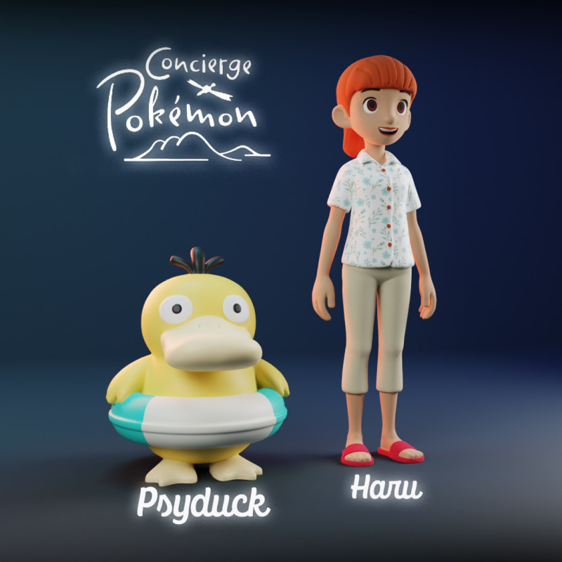 Haru and Psyduck - Pokemon Concierge - RIG file Modèles 3D en vedette .c4d .max .obj .3ds .fbx .stl .blend