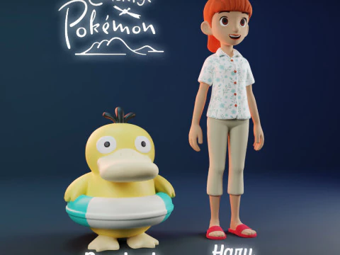 Хару и Псайдак &mdash; Pokemon Concierge &mdash; RIG-файл 3D Принт Модель