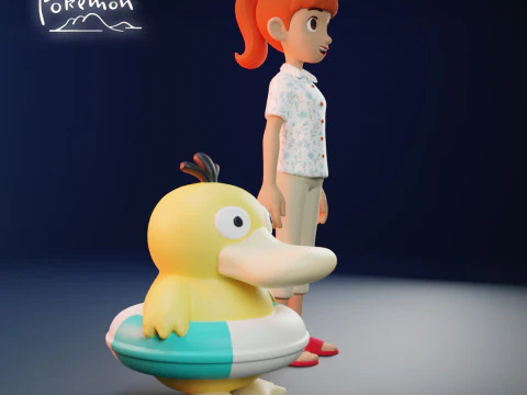 Haru and Psyduck - Pokemon Concierge - RIG file 3D Print Model