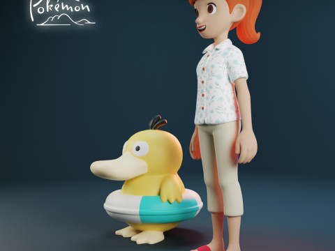 Haru and Psyduck - Pokemon Concierge - RIG file Modèles 3D en vedette