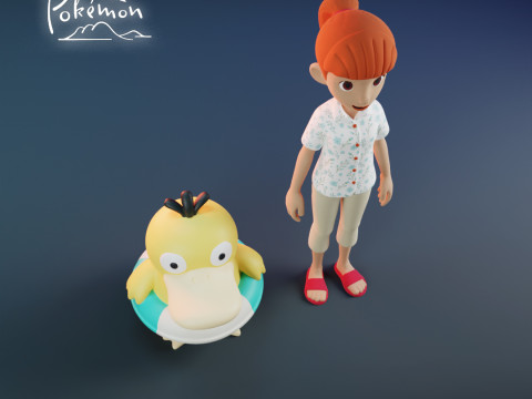 Haru and Psyduck - Pokemon Concierge - RIG file Modèles 3D en vedette
