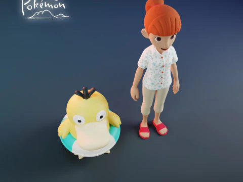 Haru and Psyduck - Pokemon Concierge - RIG file 3D Print Model