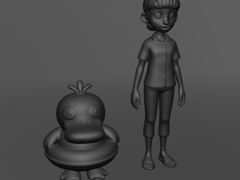 Haru and Psyduck - Pokemon Concierge - RIG file Modèles 3D en vedette