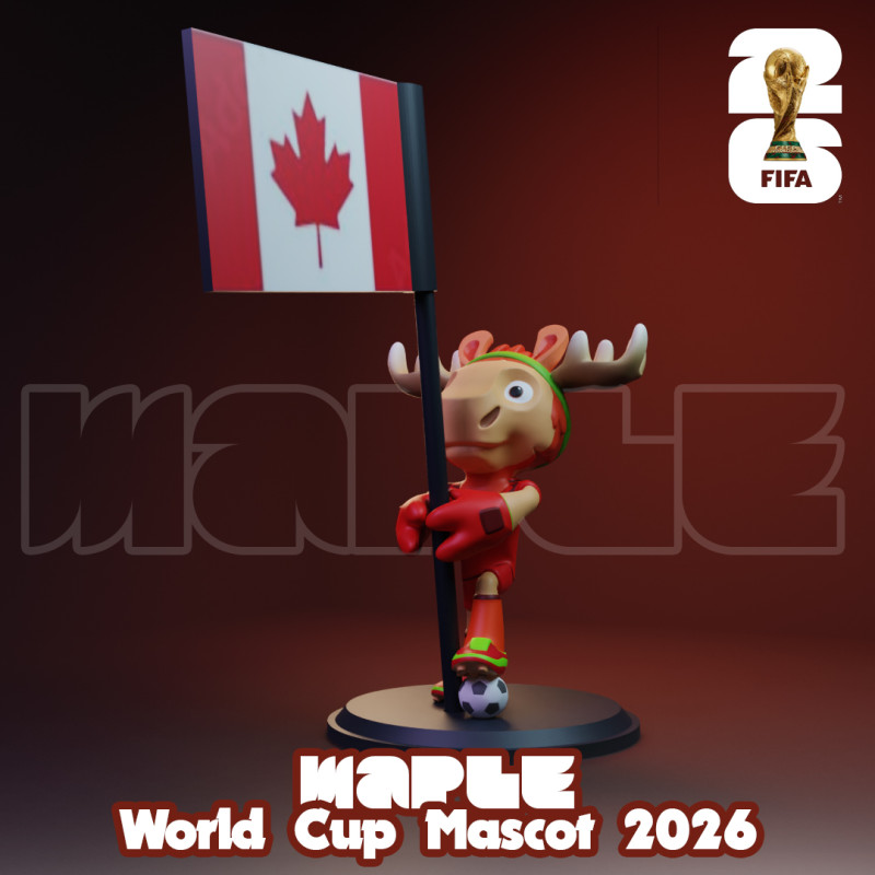 Maple with Flag - 3D Mascot 2026 World Cup 3D Принт Модель .c4d .max .obj .3ds .fbx .stl .blend 