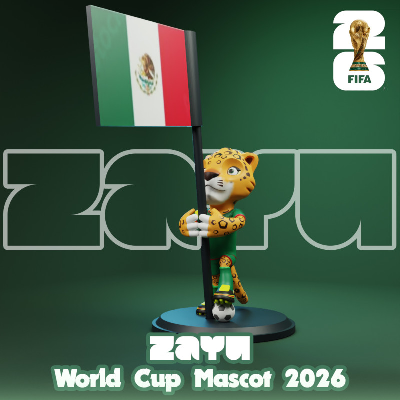 Zayu with Flag - 3D Mascot 2026 World Cup 3D Принт Модель .c4d .max .obj .3ds .fbx .stl .blend