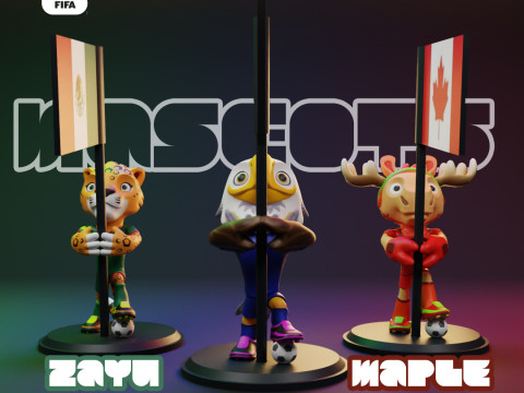 2026 World Cup Mascot Pack with Flags - Zayu - Clutch - Maple Modelo de Impressão 3D