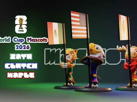 2026 World Cup Mascot Pack with Flags - Zayu - Clutch - Maple 3D 프린트 모델