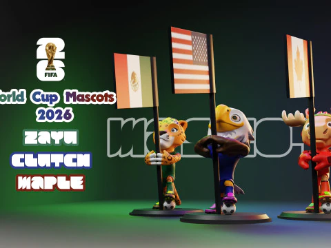 Pakiet maskotek Pucharu Świata 2026 z flagami &ndash; Zayu &ndash; Kopert&oacute;wka &ndash; Klon Model do druku 3D