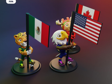 2026 World Cup Mascot Pack with Flags - Zayu - Clutch - Maple 3D 프린트 모델