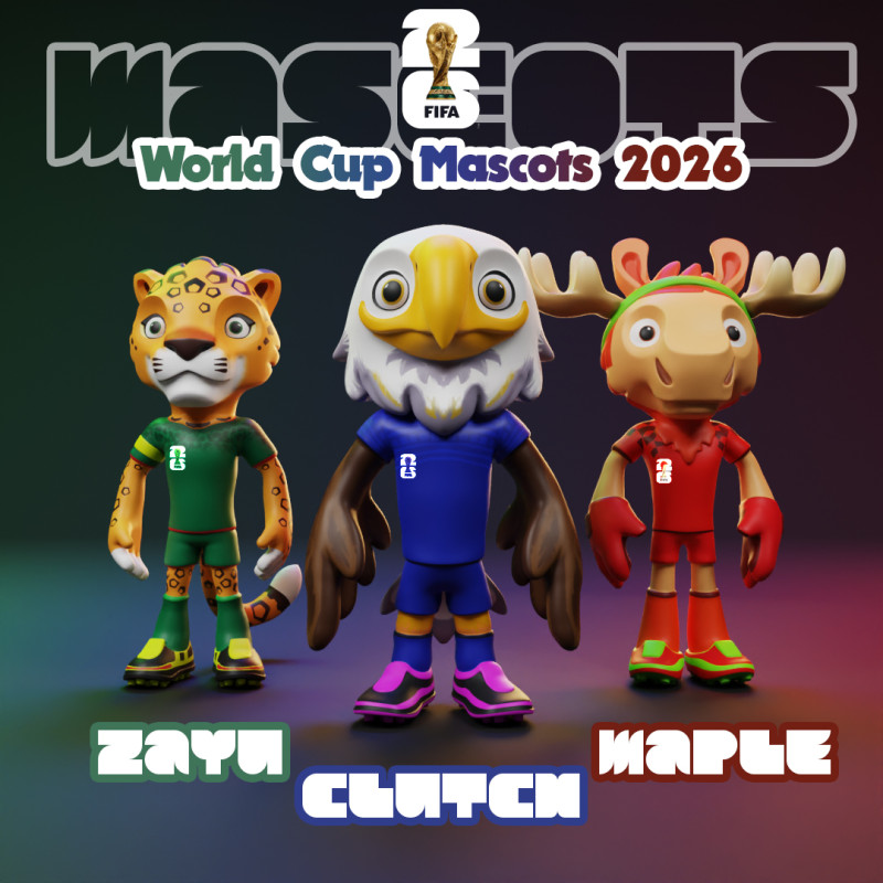Pacchetto mascotte Coppa del Mondo 2026 - Acero - Frizione - Zayu Modello di stampa 3D .c4d .max .obj .3ds .fbx .stl .blend 