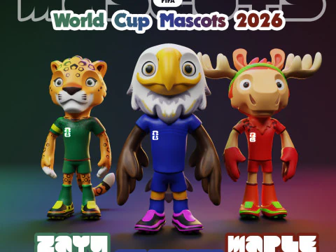 Pakiet maskotek Pucharu Świata 2026 - Klon - Kopert&oacute;wka - Zayu Model do druku 3D